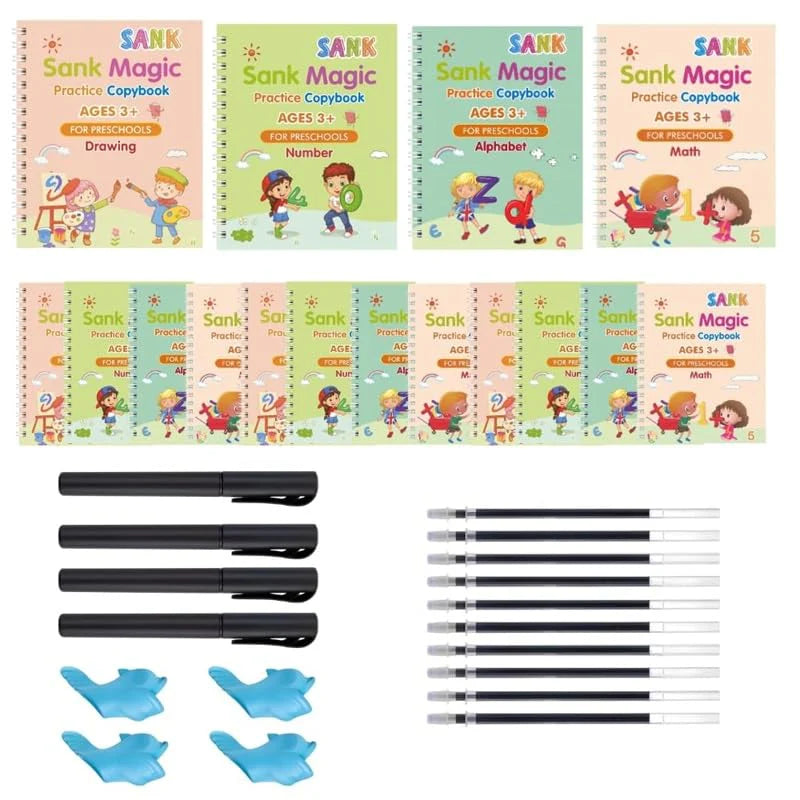Sank Magic Practice Copybook Set (4 Reusable Books with Magic Pen)
