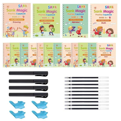 Sank Magic Practice Copybook Set (4 Reusable Books with Magic Pen)