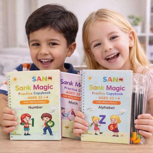 Sank Magic Practice Copybook Set (4 Reusable Books with Magic Pen)