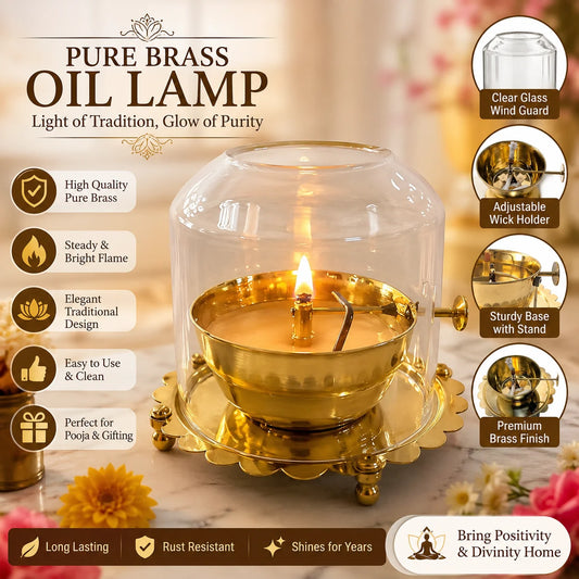 Akhand Diya Lamp with Adjustable wick & Glass
