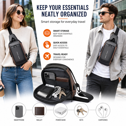 Anti-Theft Fashion Chest Bag with USB Charging Port, Waterproof Casual Shoulder Bag
