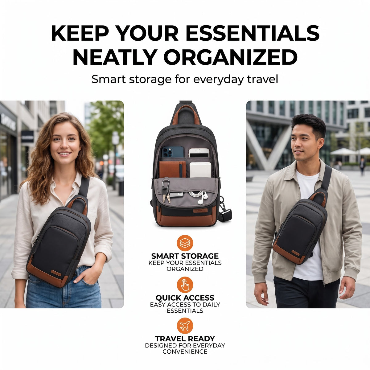 Anti-Theft Fashion Chest Bag with USB Charging Port, Waterproof Casual Shoulder Bag