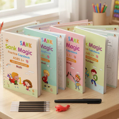 Sank Magic Practice Copybook Set (4 Reusable Books with Magic Pen)
